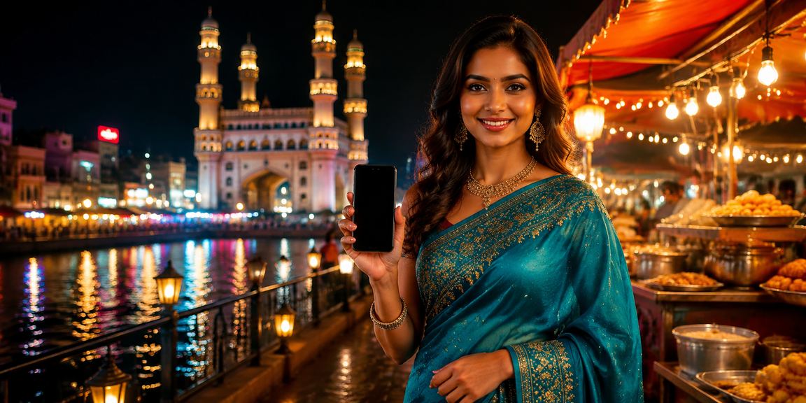 Woman using mobile app to bet on sports in Hyderabad